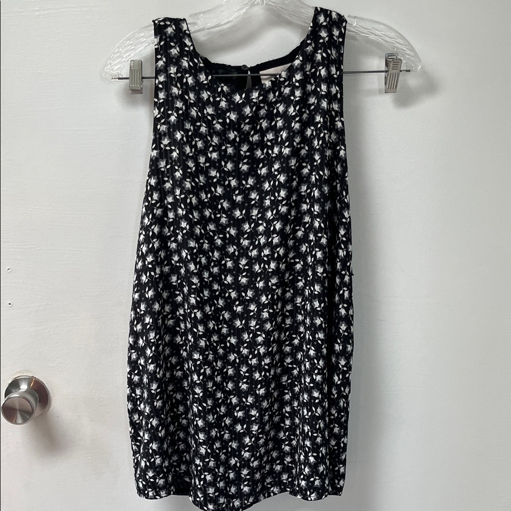 LOFT Black and White Floral Tank Top